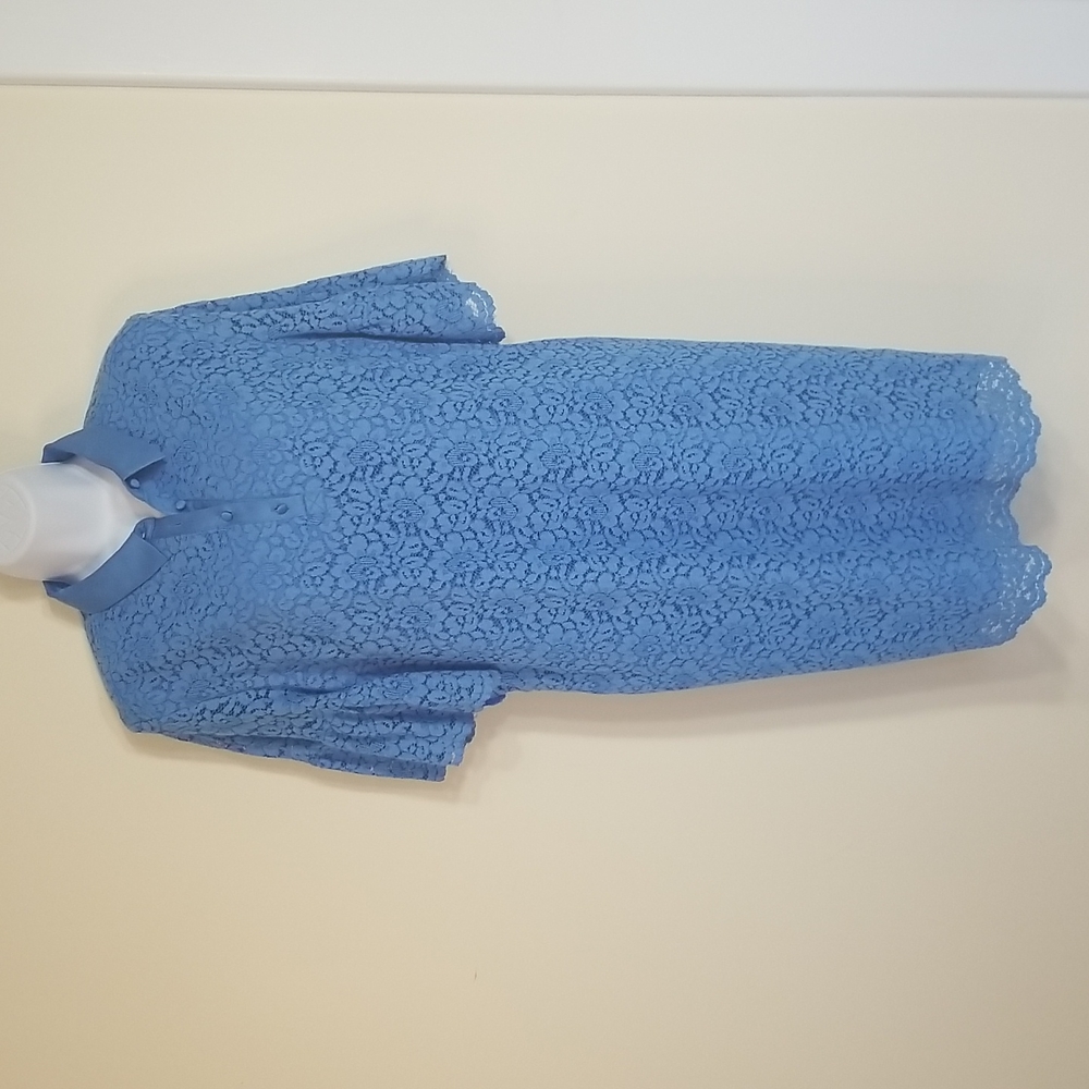 Banana Republic Size L, Blue satin and lace shift dress.